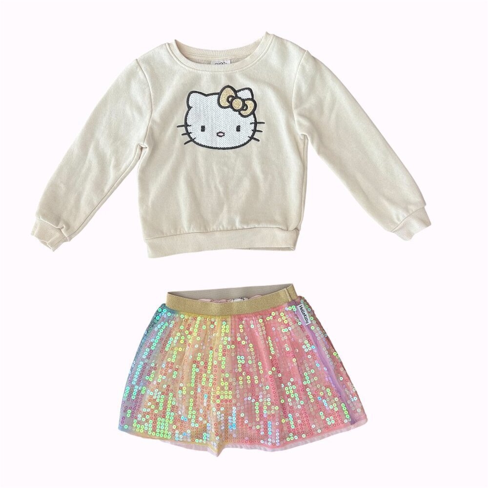 Hello Kitty Girls Size 5 Size 6 Fleece Sweatshirt Matching Sequin Skirt Outfit